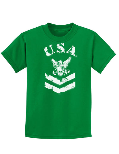 USA Military Navy Stencil Logo Childrens Dark T-Shirt-Childrens T-Shirt-TooLoud-Kelly-Green-X-Small-Davson Sales