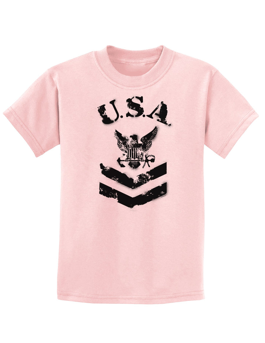 USA Military Navy Stencil Logo Childrens T-Shirt-Childrens T-Shirt-TooLoud-White-X-Small-Davson Sales