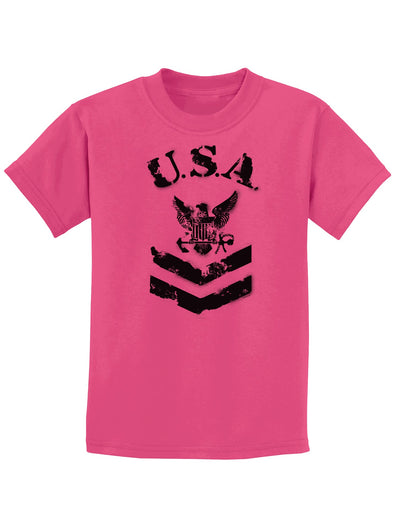 USA Military Navy Stencil Logo Childrens T-Shirt-Childrens T-Shirt-TooLoud-Sangria-X-Small-Davson Sales