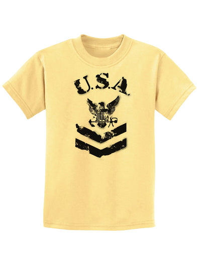 USA Military Navy Stencil Logo Childrens T-Shirt-Childrens T-Shirt-TooLoud-Daffodil-Yellow-X-Small-Davson Sales