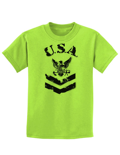 USA Military Navy Stencil Logo Childrens T-Shirt-Childrens T-Shirt-TooLoud-Lime-Green-X-Small-Davson Sales