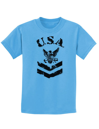 USA Military Navy Stencil Logo Childrens T-Shirt-Childrens T-Shirt-TooLoud-Aquatic-Blue-X-Small-Davson Sales