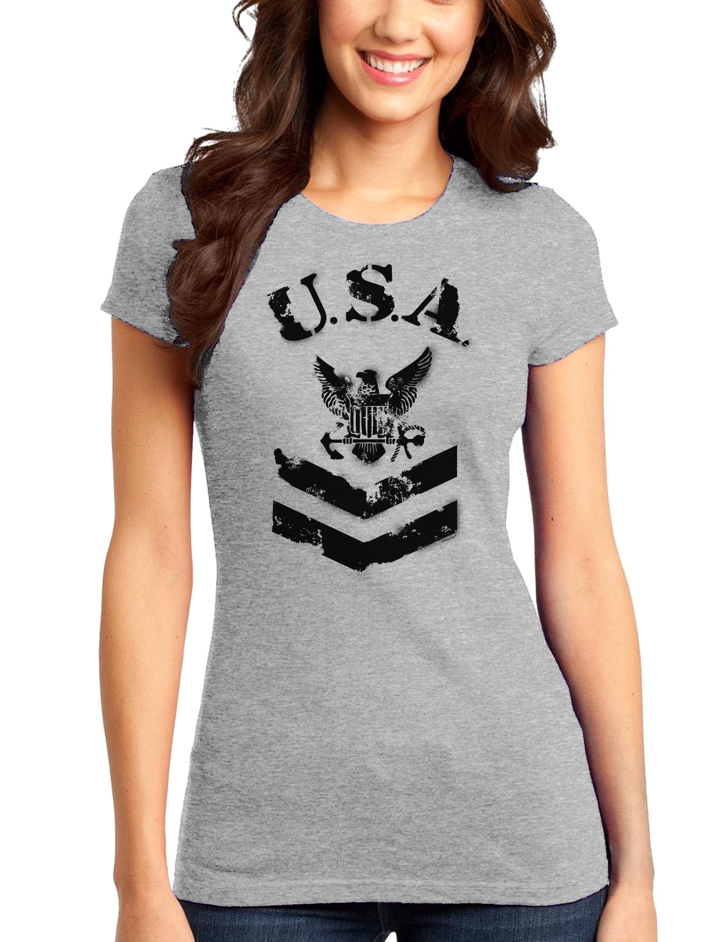 USA Military Navy Stencil Logo Juniors T-Shirt-Womens Juniors T-Shirt-TooLoud-Heather-Gray-Small-Davson Sales