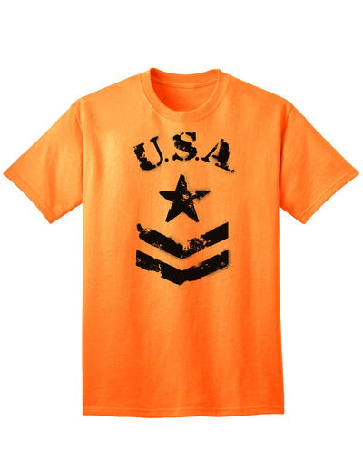 USA Military Star Stencil Logo Adult T-Shirt - A Patriotic Apparel Choice for Discerning Individuals-Mens T-shirts-TooLoud-Neon-Orange-Small-Davson Sales