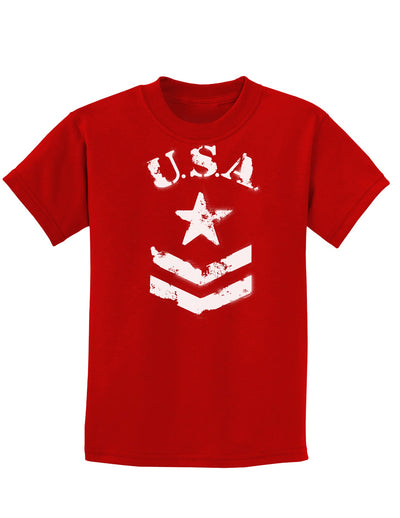 USA Military Star Stencil Logo Childrens Dark T-Shirt-Childrens T-Shirt-TooLoud-Red-X-Small-Davson Sales