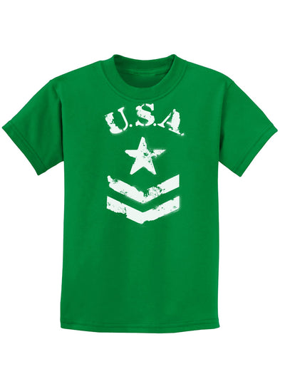 USA Military Star Stencil Logo Childrens Dark T-Shirt-Childrens T-Shirt-TooLoud-Kelly-Green-X-Small-Davson Sales