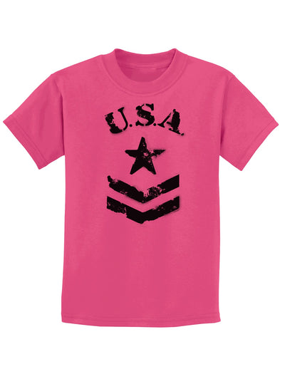 USA Military Star Stencil Logo Childrens T-Shirt-Childrens T-Shirt-TooLoud-Sangria-X-Small-Davson Sales