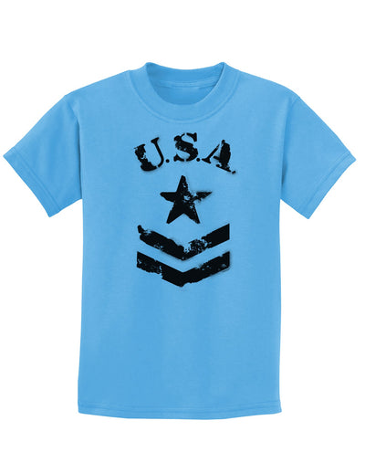 USA Military Star Stencil Logo Childrens T-Shirt-Childrens T-Shirt-TooLoud-Aquatic-Blue-X-Small-Davson Sales