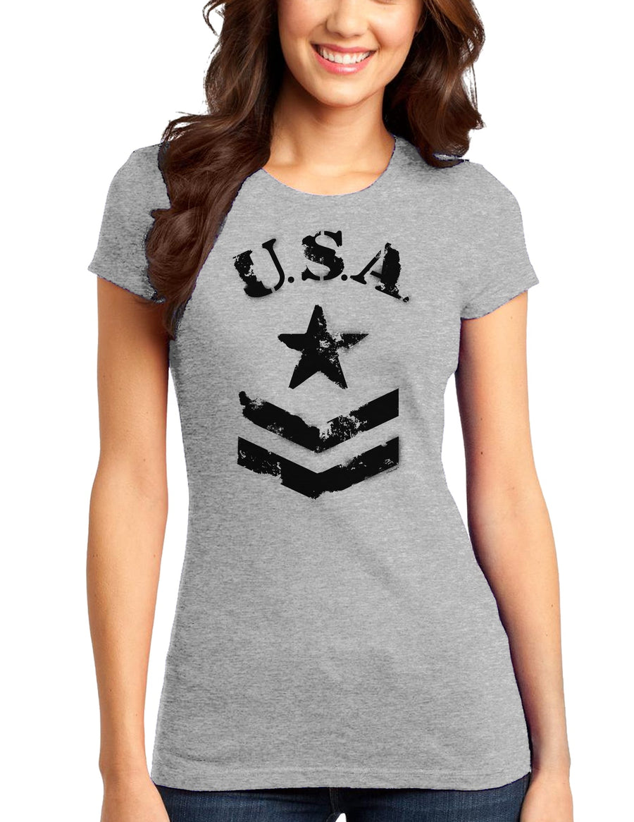 USA Military Star Stencil Logo Juniors T-Shirt-Womens Juniors T-Shirt-TooLoud-White-Small-Davson Sales