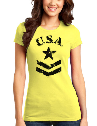 USA Military Star Stencil Logo Juniors T-Shirt-Womens Juniors T-Shirt-TooLoud-Yellow-Small-Davson Sales