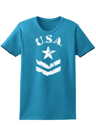 USA Military Star Stencil Logo Womens Dark T-Shirt-TooLoud-Turquoise-X-Small-Davson Sales