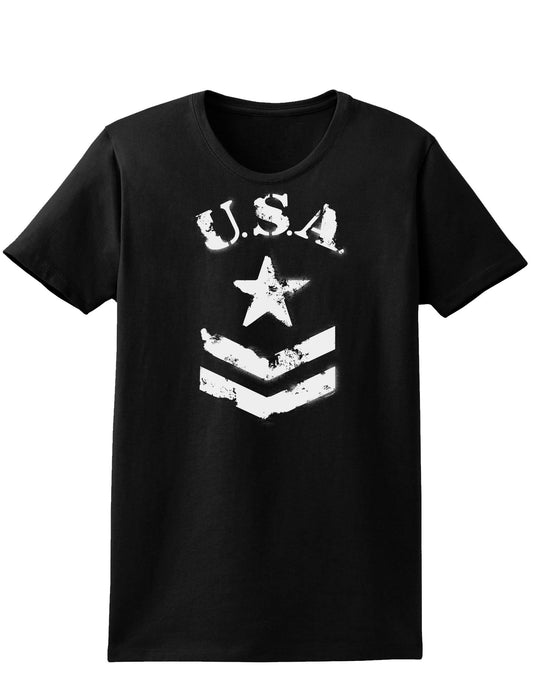 USA Military Star Stencil Logo Womens Dark T-Shirt-TooLoud-Black-X-Small-Davson Sales