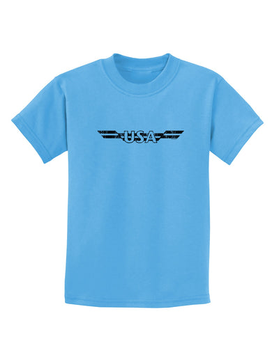 USA Stripes Monochrome Vintage Childrens T-Shirt-Childrens T-Shirt-TooLoud-Aquatic-Blue-X-Small-Davson Sales
