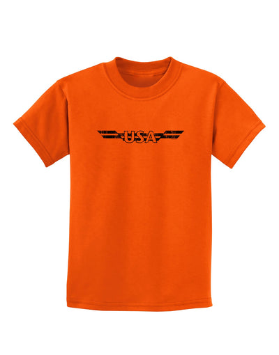 USA Stripes Monochrome Vintage Childrens T-Shirt-Childrens T-Shirt-TooLoud-Orange-X-Small-Davson Sales