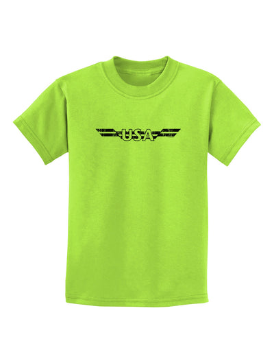 USA Stripes Monochrome Vintage Childrens T-Shirt-Childrens T-Shirt-TooLoud-Lime-Green-X-Small-Davson Sales
