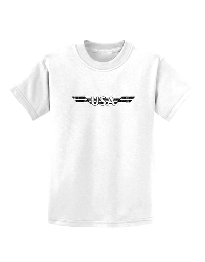 USA Stripes Monochrome Vintage Childrens T-Shirt-Childrens T-Shirt-TooLoud-White-X-Small-Davson Sales