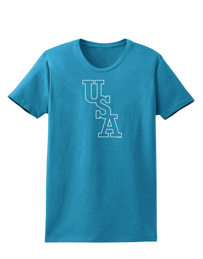 USA Text Womens Dark T-Shirt-TooLoud-Turquoise-X-Small-Davson Sales