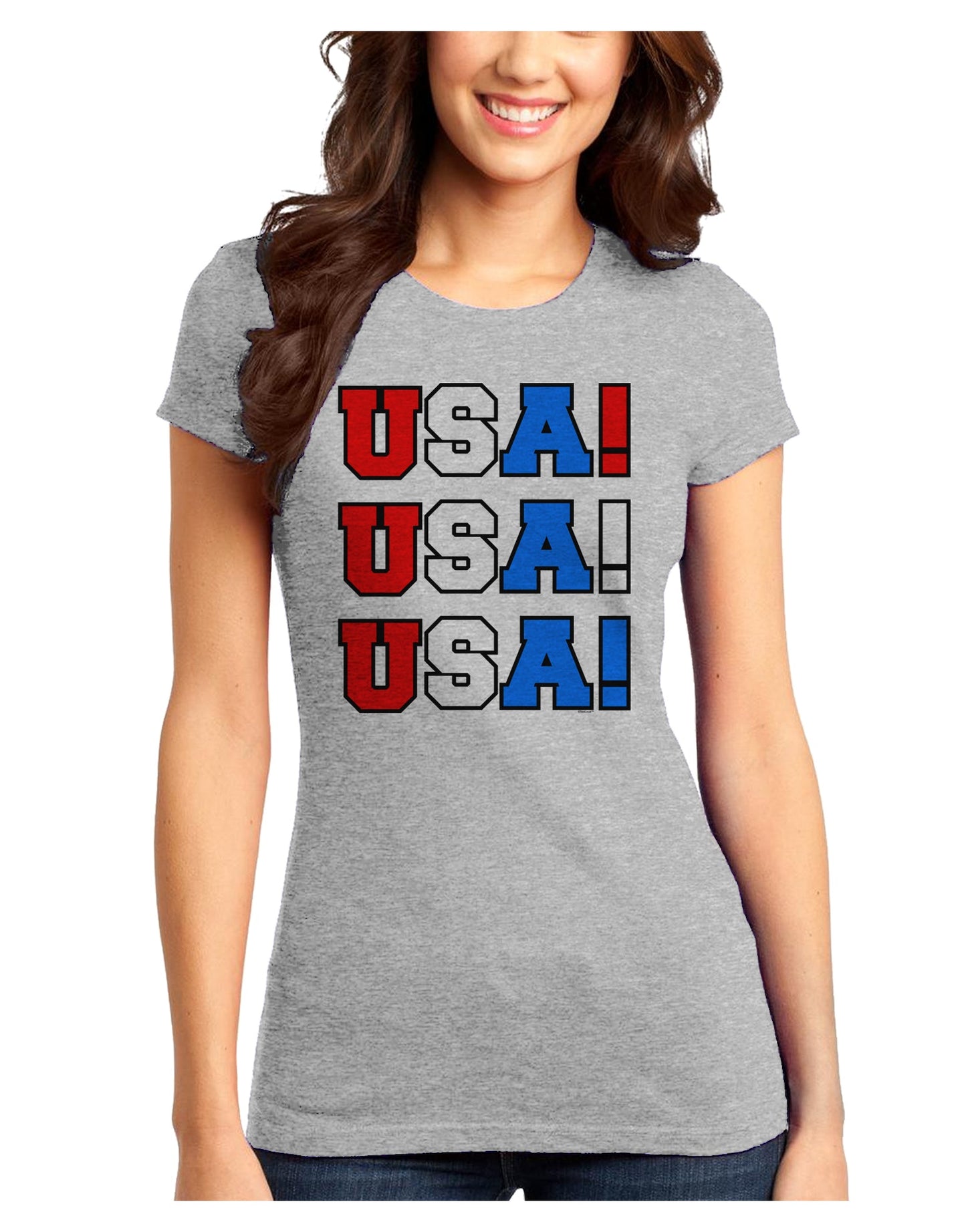 USA! USA! USA! Juniors T-Shirt-Womens Juniors T-Shirt-TooLoud-Ash-Gray-Juniors Fitted XS-Davson Sales