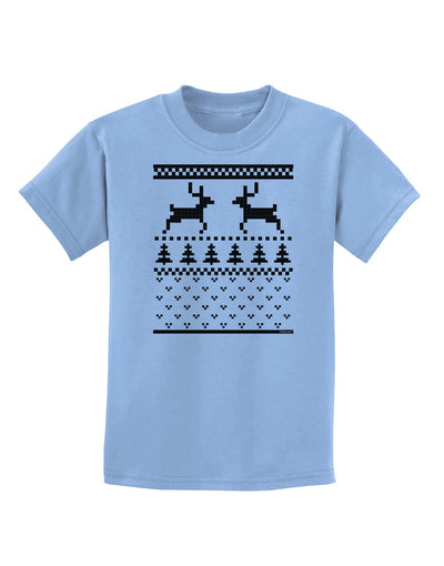 Ugly Christmas Sweater Reindeer Pattern Childrens T-Shirt-Childrens T-Shirt-TooLoud-Light-Blue-X-Small-Davson Sales