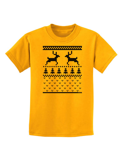 Ugly Christmas Sweater Reindeer Pattern Childrens T-Shirt-Childrens T-Shirt-TooLoud-Gold-X-Small-Davson Sales