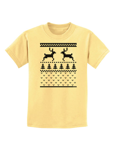 Ugly Christmas Sweater Reindeer Pattern Childrens T-Shirt-Childrens T-Shirt-TooLoud-Daffodil-Yellow-X-Small-Davson Sales