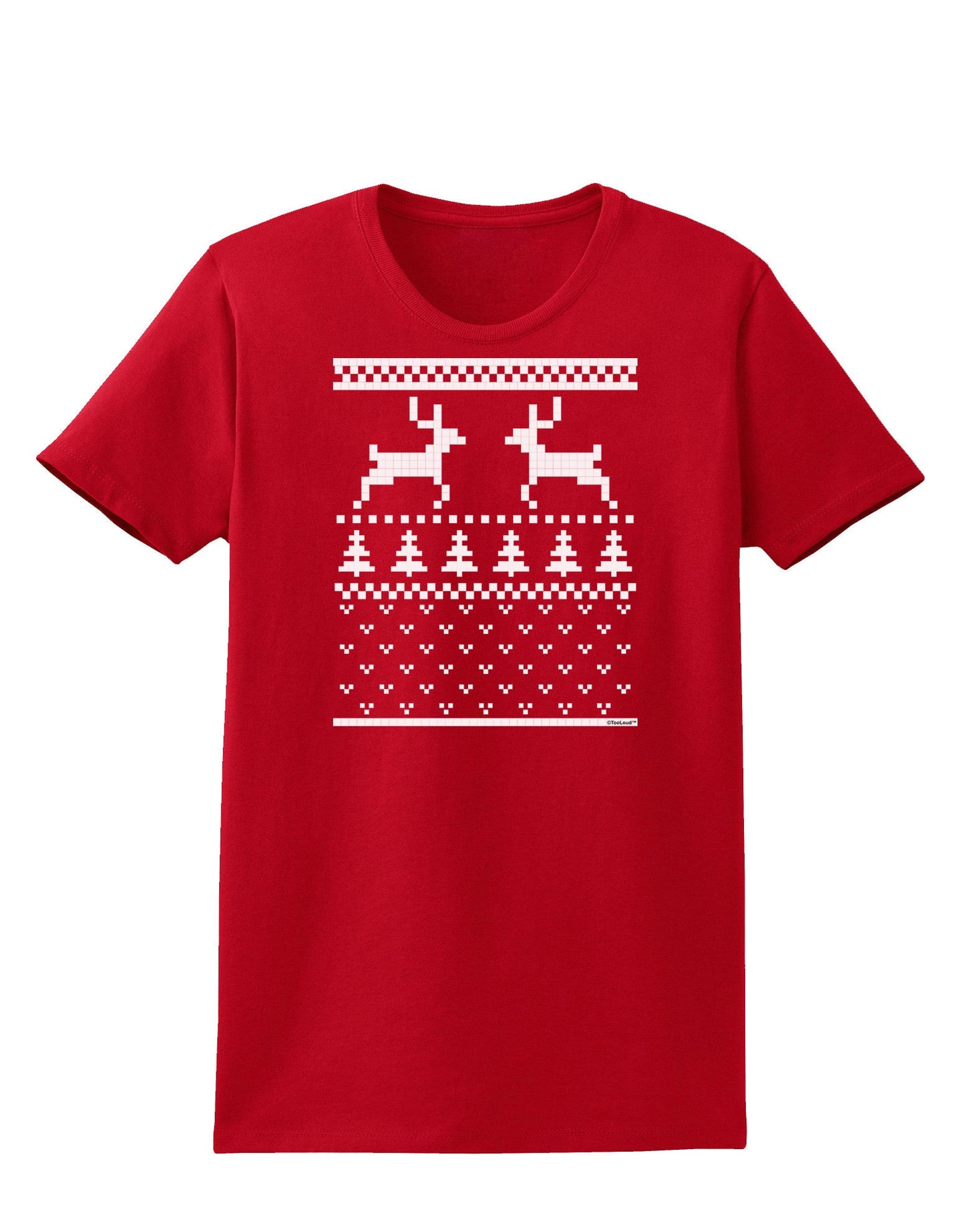 Ugly Christmas Sweater Reindeer Pattern Womens Dark T-Shirt-TooLoud-Red-X-Small-Davson Sales