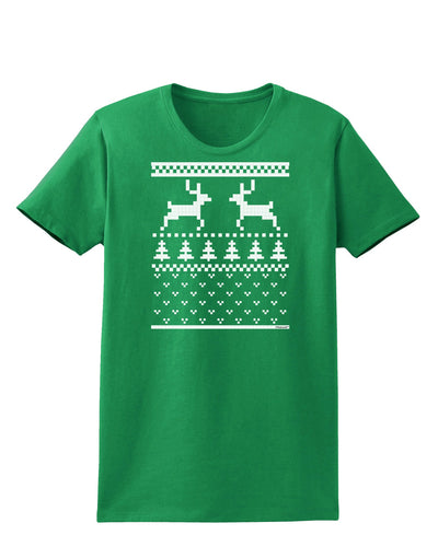 Ugly Christmas Sweater Reindeer Pattern Womens Dark T-Shirt-TooLoud-Kelly-Green-X-Small-Davson Sales