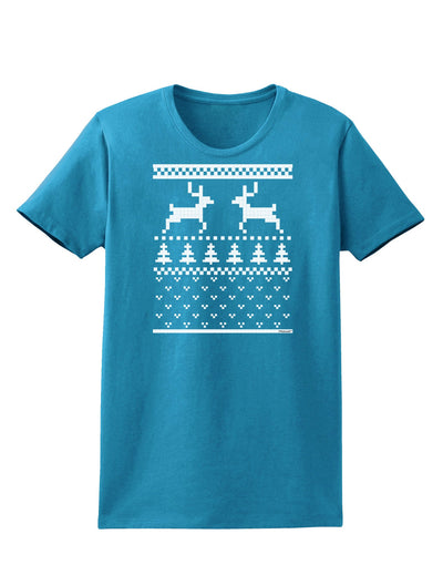 Ugly Christmas Sweater Reindeer Pattern Womens Dark T-Shirt-TooLoud-Turquoise-X-Small-Davson Sales