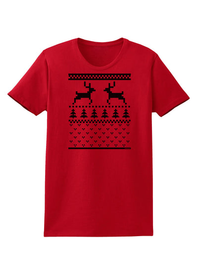 Ugly Christmas Sweater Reindeer Pattern Womens T-Shirt-Womens T-Shirt-TooLoud-Red-X-Small-Davson Sales