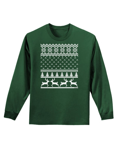 Ugly Christmas Sweater Snowflake Reindeer Pattern Adult Long Sleeve Dark T-Shirt-TooLoud-Dark-Green-Small-Davson Sales