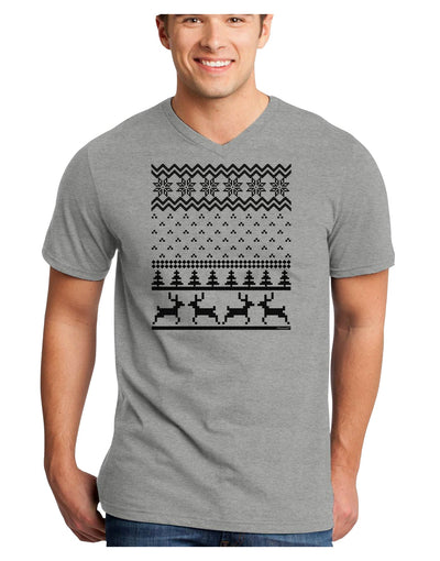 Ugly Christmas Sweater Snowflake Reindeer Pattern Adult V-Neck T-shirt-Mens V-Neck T-Shirt-TooLoud-HeatherGray-Small-Davson Sales