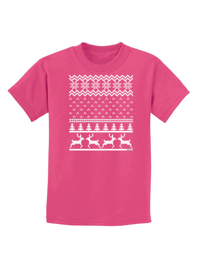 Ugly Christmas Sweater Snowflake Reindeer Pattern Childrens Dark T-Shirt-Childrens T-Shirt-TooLoud-Sangria-X-Small-Davson Sales