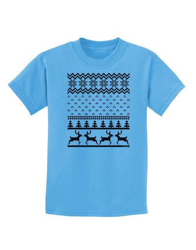 Ugly Christmas Sweater Snowflake Reindeer Pattern Childrens T-Shirt-Childrens T-Shirt-TooLoud-Aquatic-Blue-X-Small-Davson Sales
