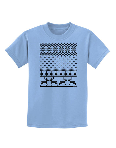 Ugly Christmas Sweater Snowflake Reindeer Pattern Childrens T-Shirt-Childrens T-Shirt-TooLoud-Light-Blue-X-Small-Davson Sales