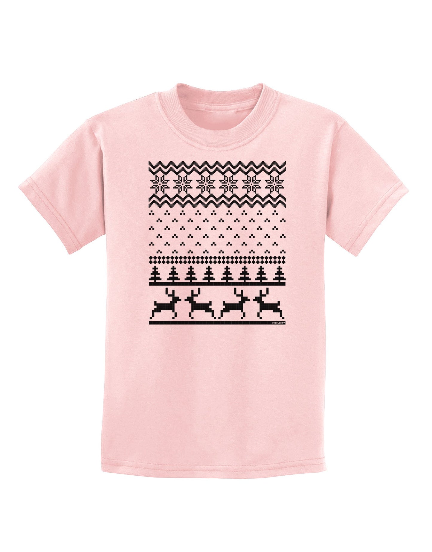 Ugly Christmas Sweater Snowflake Reindeer Pattern Childrens T-Shirt-Childrens T-Shirt-TooLoud-PalePink-X-Small-Davson Sales