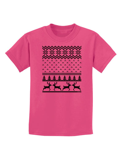 Ugly Christmas Sweater Snowflake Reindeer Pattern Childrens T-Shirt-Childrens T-Shirt-TooLoud-Sangria-X-Small-Davson Sales