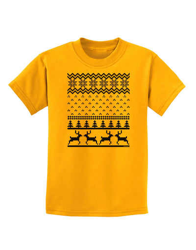 Ugly Christmas Sweater Snowflake Reindeer Pattern Childrens T-Shirt-Childrens T-Shirt-TooLoud-Gold-X-Small-Davson Sales