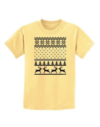 Ugly Christmas Sweater Snowflake Reindeer Pattern Childrens T-Shirt-Childrens T-Shirt-TooLoud-Daffodil-Yellow-X-Small-Davson Sales