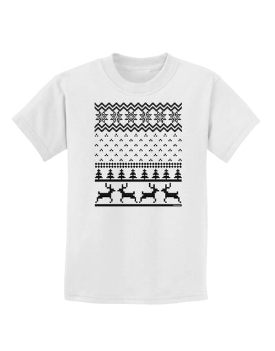 Ugly Christmas Sweater Snowflake Reindeer Pattern Childrens T-Shirt-Childrens T-Shirt-TooLoud-White-X-Small-Davson Sales