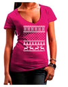 Ugly Christmas Sweater Snowflake Reindeer Pattern Juniors V-Neck Dark T-Shirt-Womens V-Neck T-Shirts-TooLoud-Hot-Pink-Juniors Fitted Small-Davson Sales