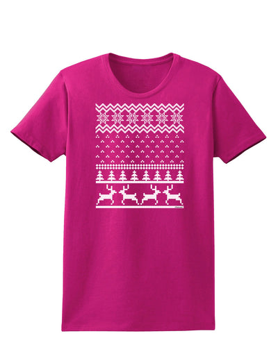 Ugly Christmas Sweater Snowflake Reindeer Pattern Womens Dark T-Shirt-TooLoud-Hot-Pink-Small-Davson Sales