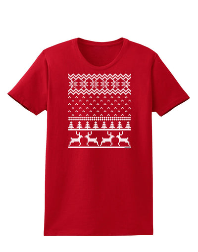 Ugly Christmas Sweater Snowflake Reindeer Pattern Womens Dark T-Shirt-TooLoud-Red-X-Small-Davson Sales