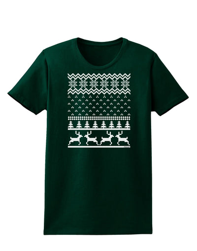 Ugly Christmas Sweater Snowflake Reindeer Pattern Womens Dark T-Shirt-TooLoud-Forest-Green-Small-Davson Sales