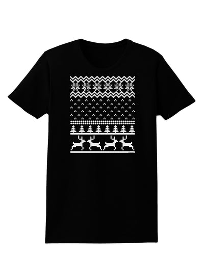 Ugly Christmas Sweater Snowflake Reindeer Pattern Womens Dark T-Shirt-TooLoud-Black-X-Small-Davson Sales
