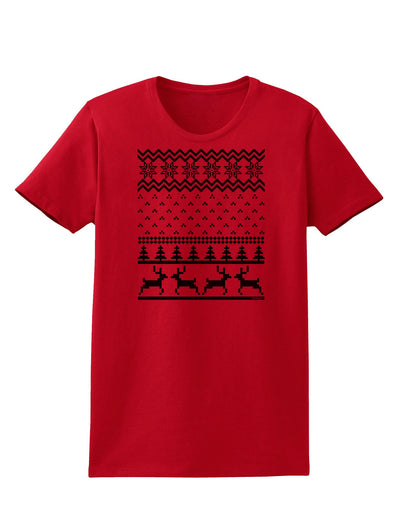 Ugly Christmas Sweater Snowflake Reindeer Pattern Womens T-Shirt-Womens T-Shirt-TooLoud-Red-X-Small-Davson Sales