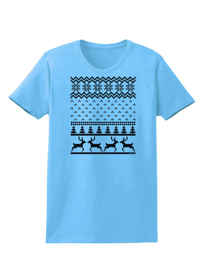 Ugly Christmas Sweater Snowflake Reindeer Pattern Womens T-Shirt-Womens T-Shirt-TooLoud-Aquatic-Blue-X-Small-Davson Sales