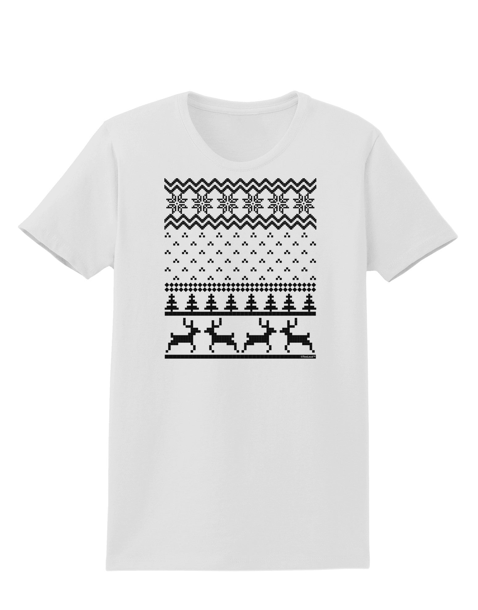 Ugly Christmas Sweater Snowflake Reindeer Pattern Womens T-Shirt-Womens T-Shirt-TooLoud-White-X-Small-Davson Sales
