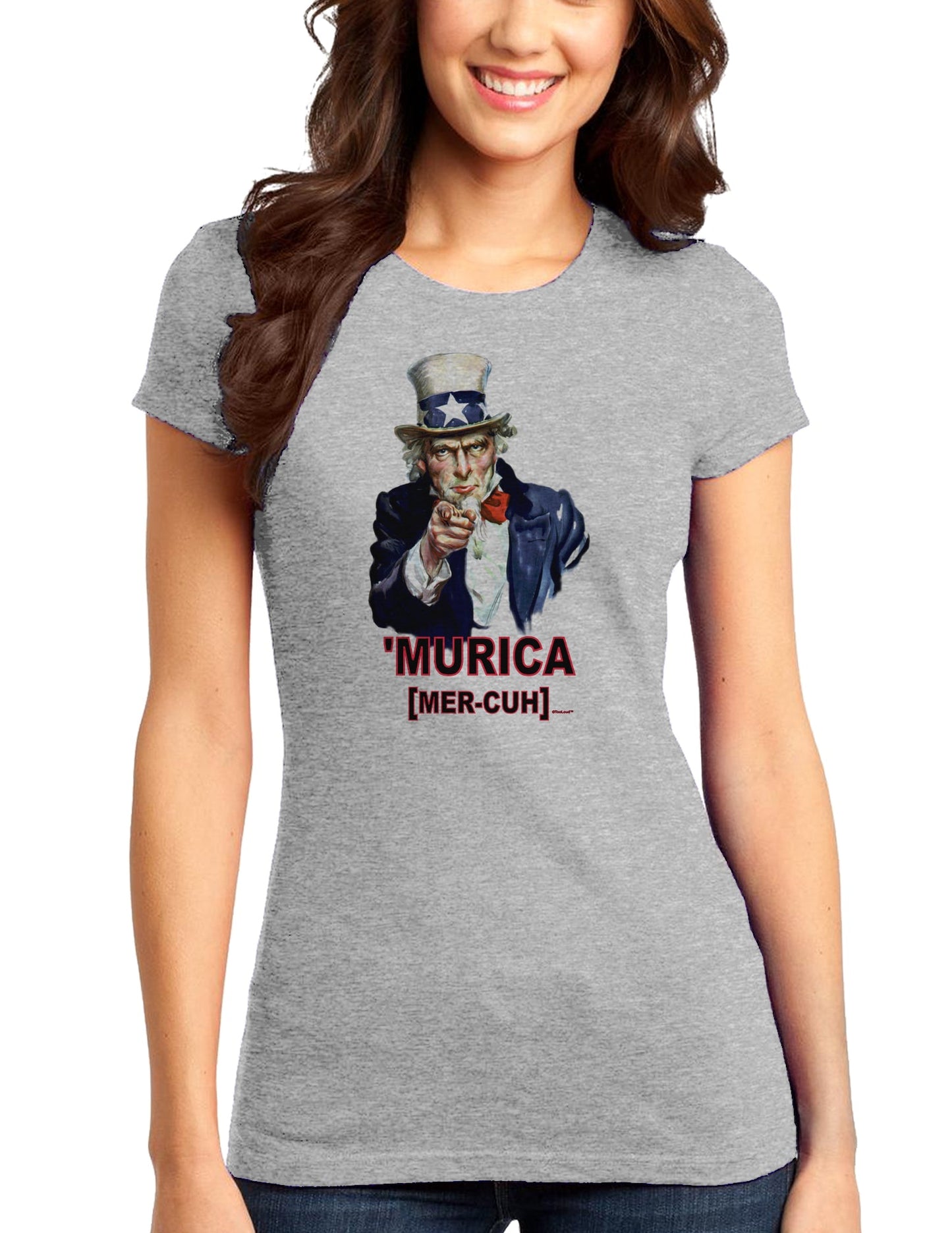 Uncle Sam Merica Juniors T-Shirt-Womens Juniors T-Shirt-TooLoud-Heather-Gray-Small-Davson Sales