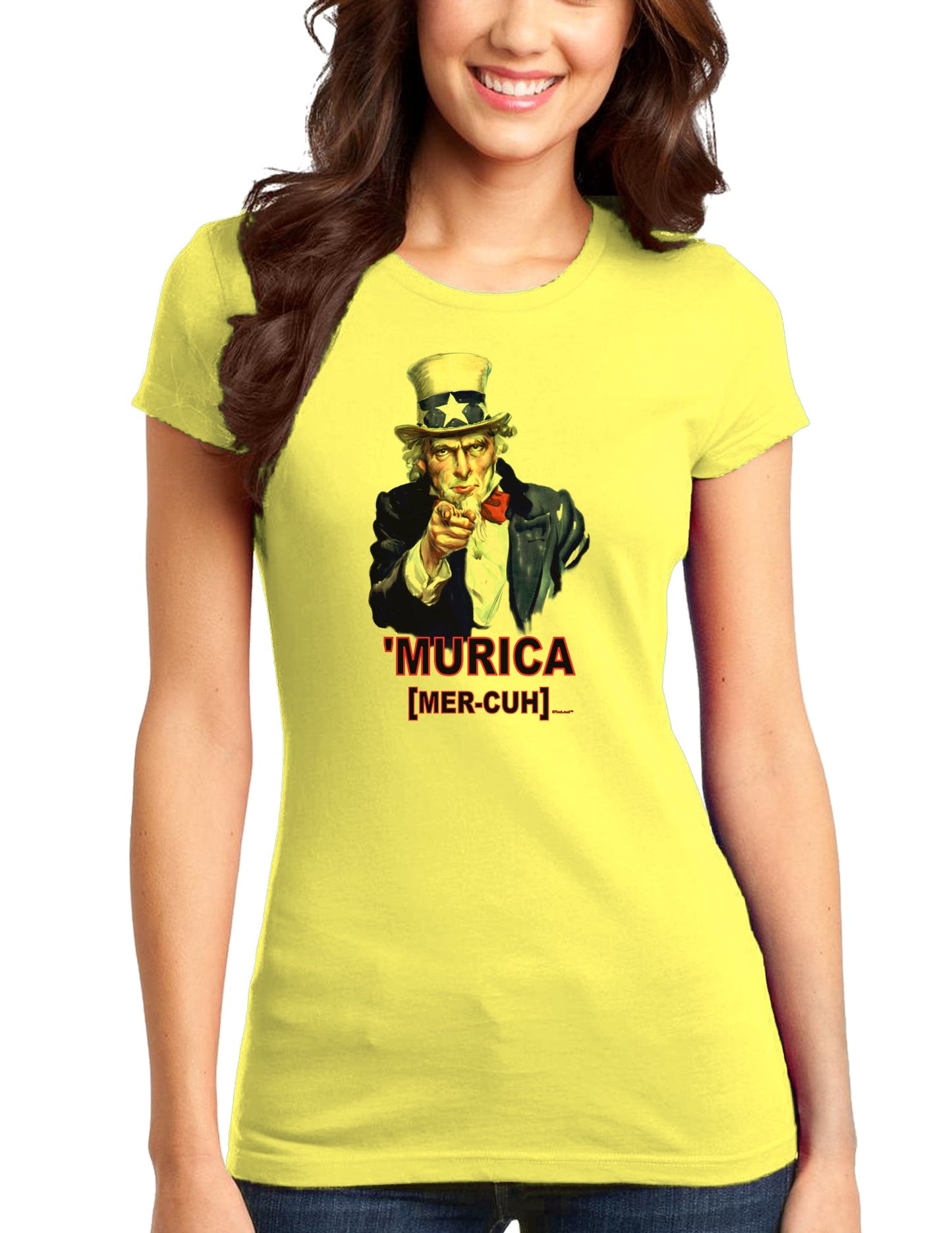 Uncle Sam Merica Juniors T-Shirt-Womens Juniors T-Shirt-TooLoud-Yellow-Small-Davson Sales