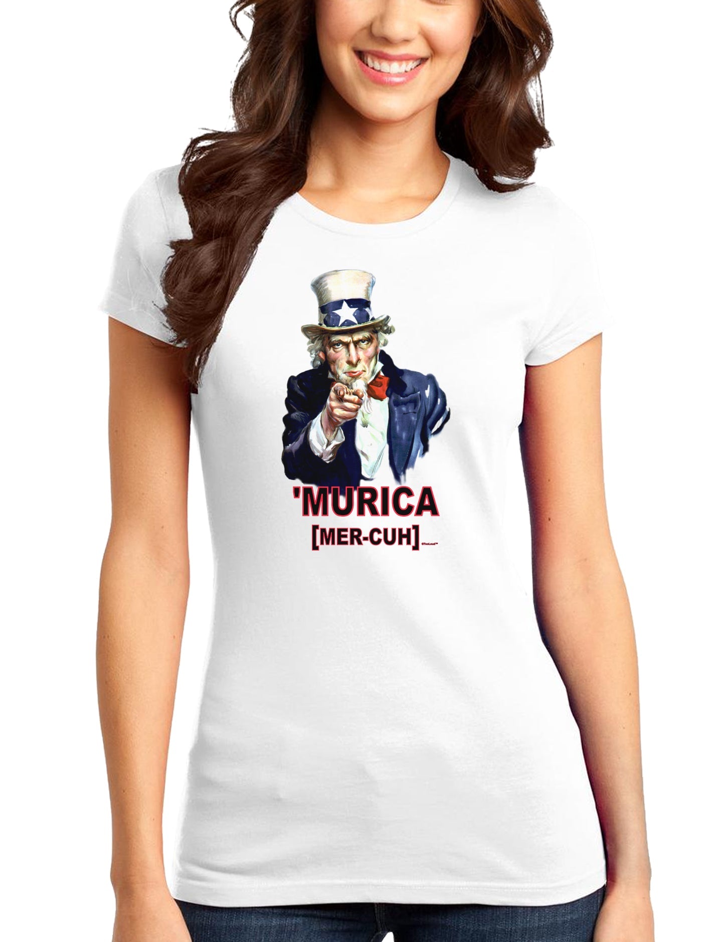 Uncle Sam Merica Juniors T-Shirt-Womens Juniors T-Shirt-TooLoud-White-Small-Davson Sales